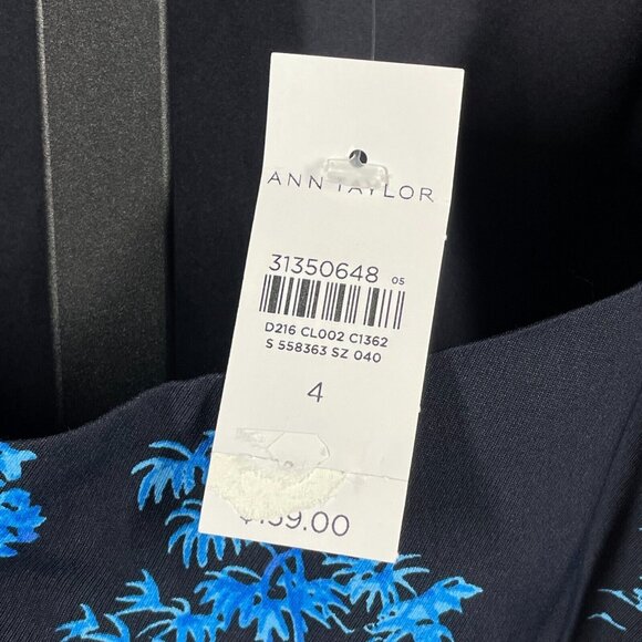 NEW Ann Taylor Dress Womens 4 black blue asian floral sheath classic - Picture 5 of 9